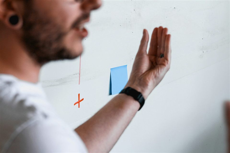 An illustrative planning session at a whiteboard.